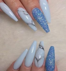 mrble blue nails