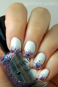 white with red blue glitter