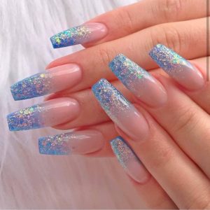 Neutral and glitter blue Blue Nails Acrylics