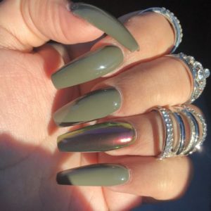 green metallic acrylic nails coffin