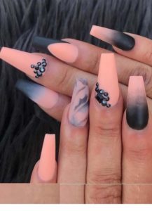 coral ombre black nails
