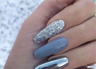 grey chrome glitter acrylic nails coffin
