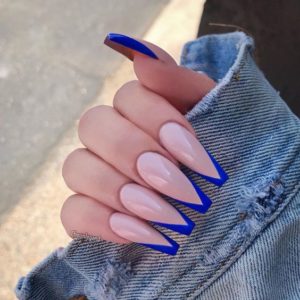 blue coffin french tip acrylic nails