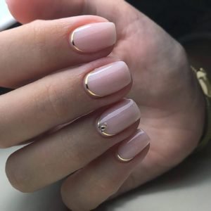 nude with gold Short Acrylic Nails