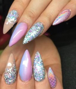 stiletto iridescent scales mermaid nails