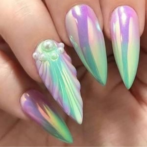 shell texture pearl mermaid nails