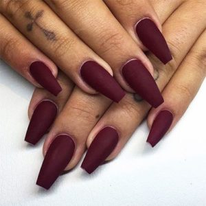 wine color acrylic nails coffin