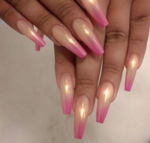pink shiny acrylic nails coffin