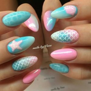 starfish scales pink mermaid nails