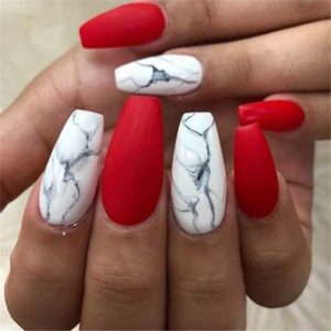 red white black acrylic nails coffin