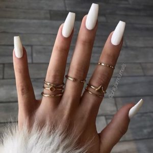 solid white coffin acrylic nails