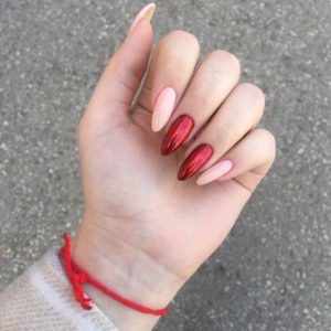 red and nude nails