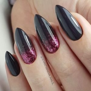 black and pink glitter nails