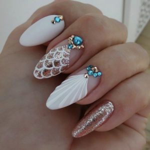 mermaid nails with gems