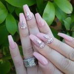 nude pink nails with gems