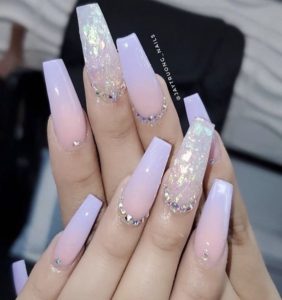 pink foil nails with gems