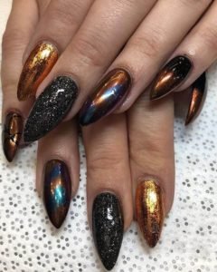 metallic nail foil shades on black nail base