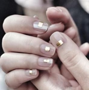 nude nails with square gold nail foil