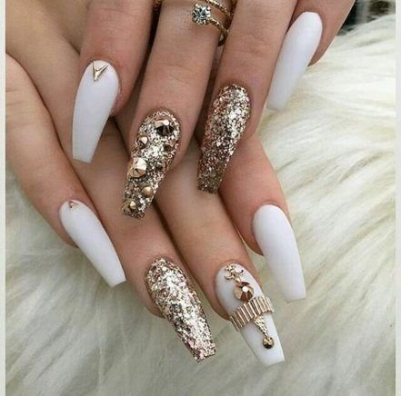 black white and gold nails