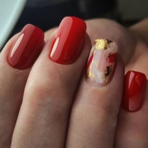 brush stroke effect with red and gold nail foil