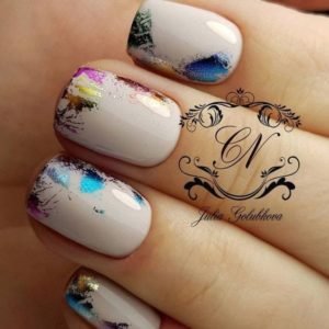 metallic colour nail foil on beige nails