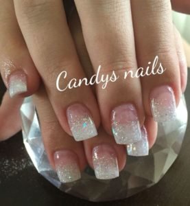 Clear nail glitter on white tips