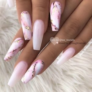 pink marble effect on accent nails