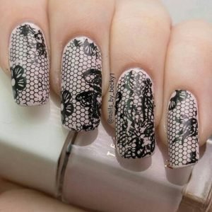 Black lace nail foil design