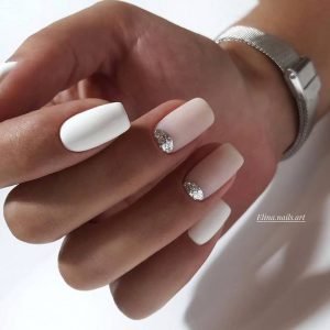 Silver nail beds on nude base