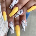 Yellow and Marble Nail Design