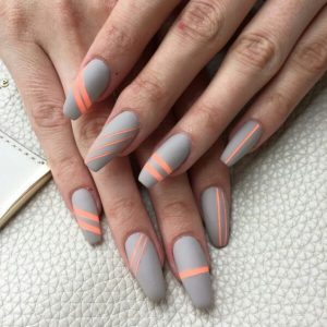 Grey Peach Acrylic Nails