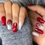 Red and Glitter Nails with Diamonds