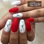 marble and red sarong nails