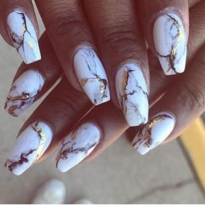 white marble foil nails