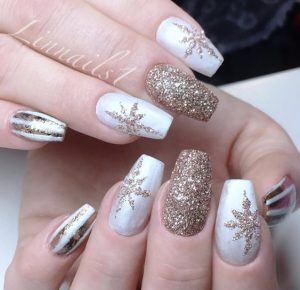white with gold glitter flake