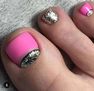 matte pink silver pedicure