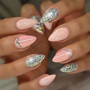 pink white glitter stiletto