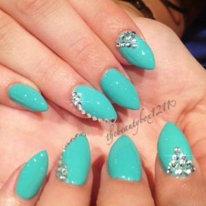 rhinestones on teal stiletto