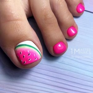 pedicure with watermelon design