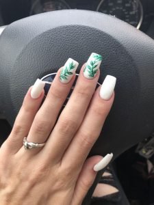 white with green design