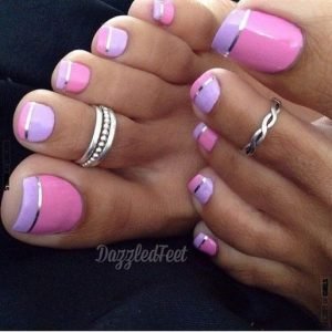 purple metallic pink french pedicure