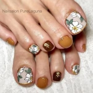 orange brown flower pedicure
