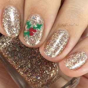 gold glitter with holly