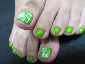 neon green white flower toes