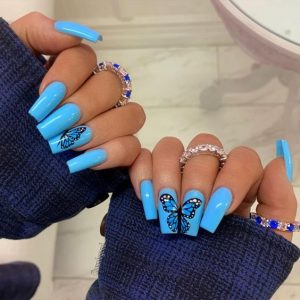 butterfly design blue acrylics