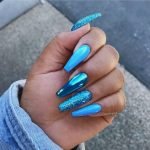 blue chrome glitter acrylic