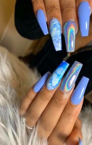 holographic tie dye blue nails