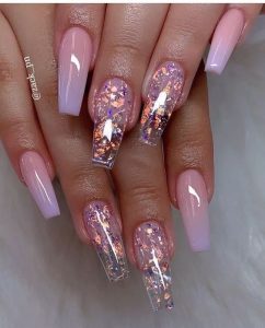 rose gold flaking in clear acrylics