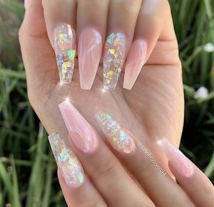 clear nails iridescent flakes
