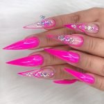 hot pink outline clear nails